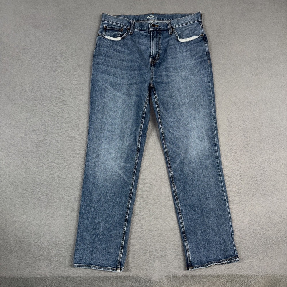 Old Navy Jeans Mens 36x34 (Fits 34x32) Blue Straight Stretch Distressed Denim